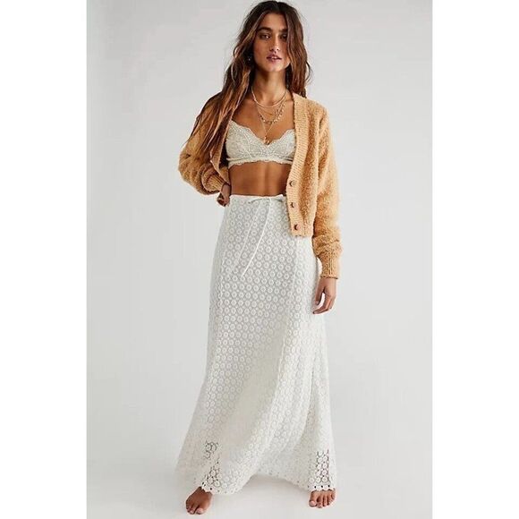 NEW FREE PEOPLE X HANSEN & GRETEL Sz S FARROW MAXI SKIRT IVORY - Picture 1 of 3